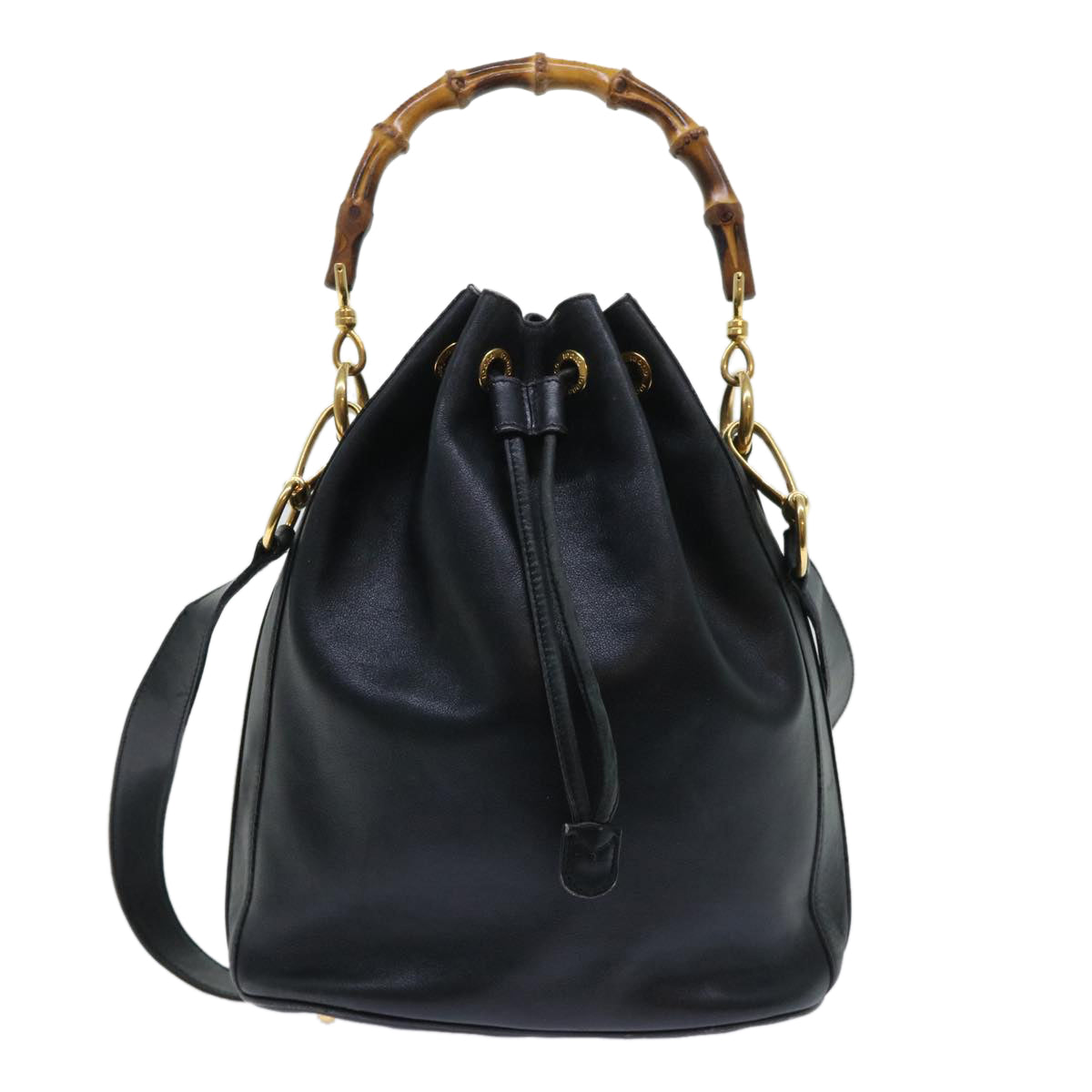 GUCCI Bamboo Shoulder Bag Leather 2way Black 53133