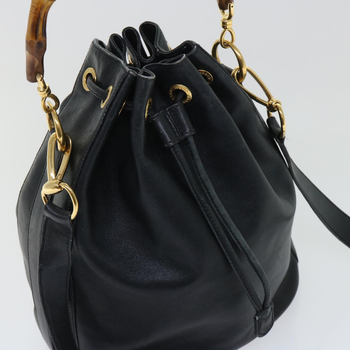 GUCCI Bamboo Shoulder Bag Leather 2way Black 53133