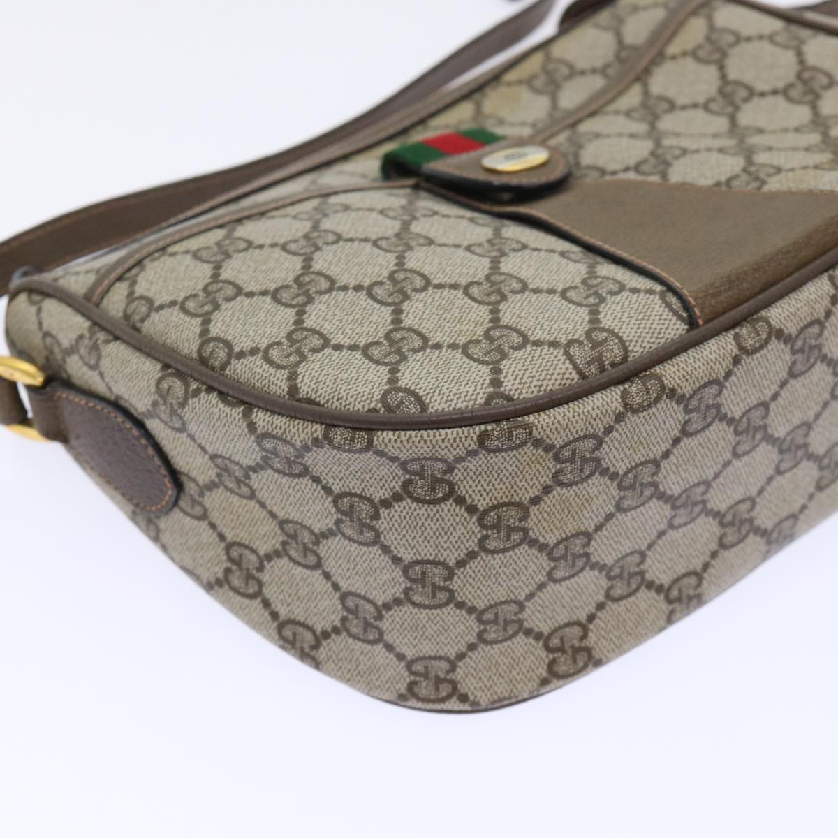 GUCCI GG Canvas Web Sherry Line Shoulder Bag PVC Leather Beige Green 53255