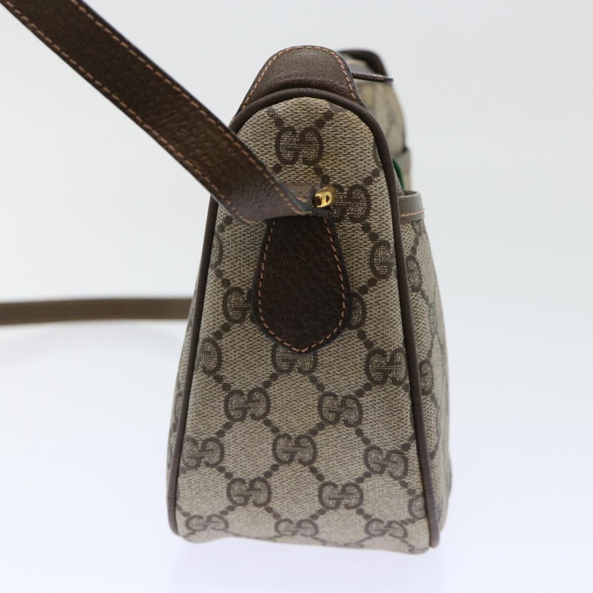 GUCCI GG Canvas Web Sherry Line Shoulder Bag PVC Leather Beige Green 53255