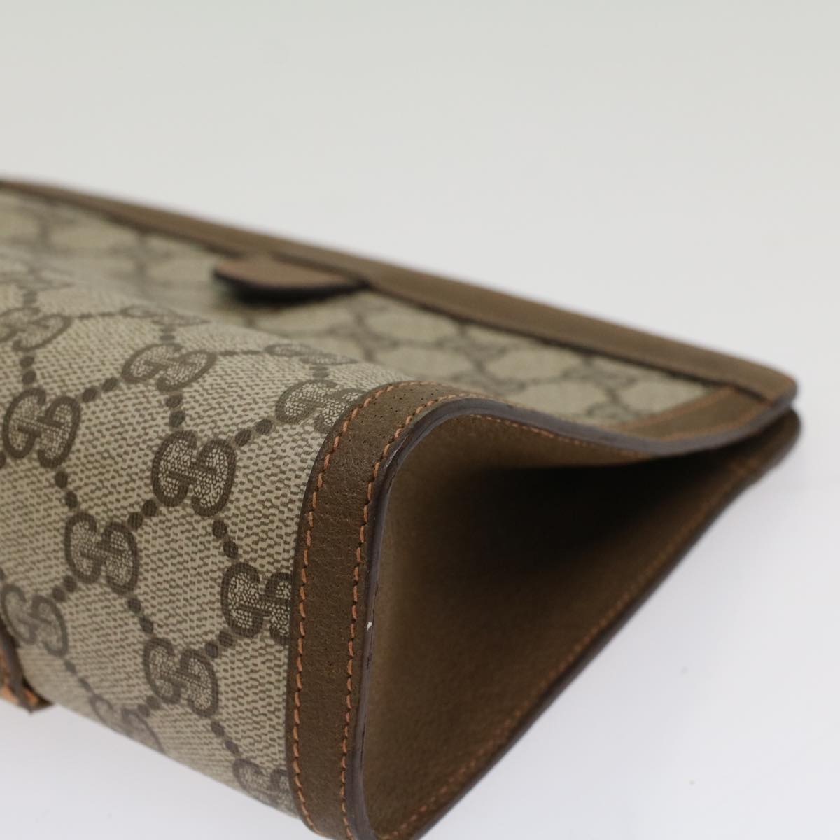 GUCCI GG Canvas Web Sherry Line Clutch Bag PVC Leather Beige Green 53256