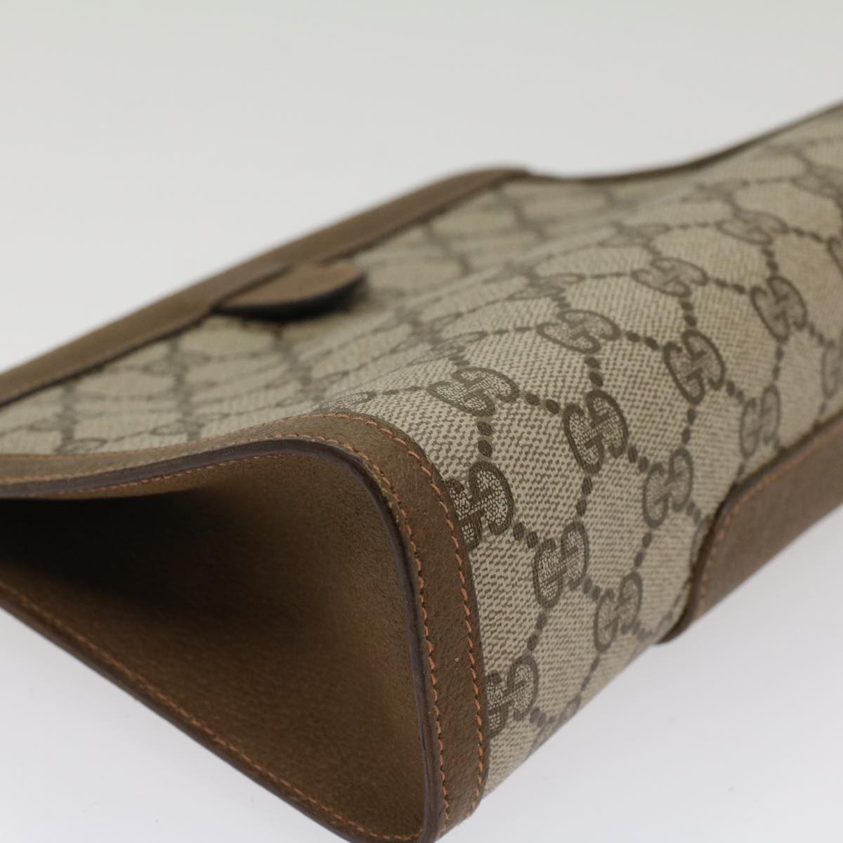 GUCCI GG Canvas Web Sherry Line Clutch Bag PVC Leather Beige Green 53256