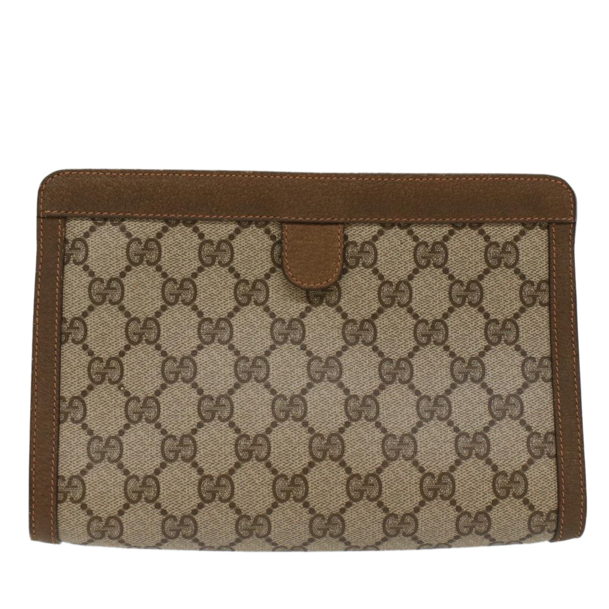 GUCCI GG Canvas Web Sherry Line Clutch Bag PVC Leather Beige Green 53256