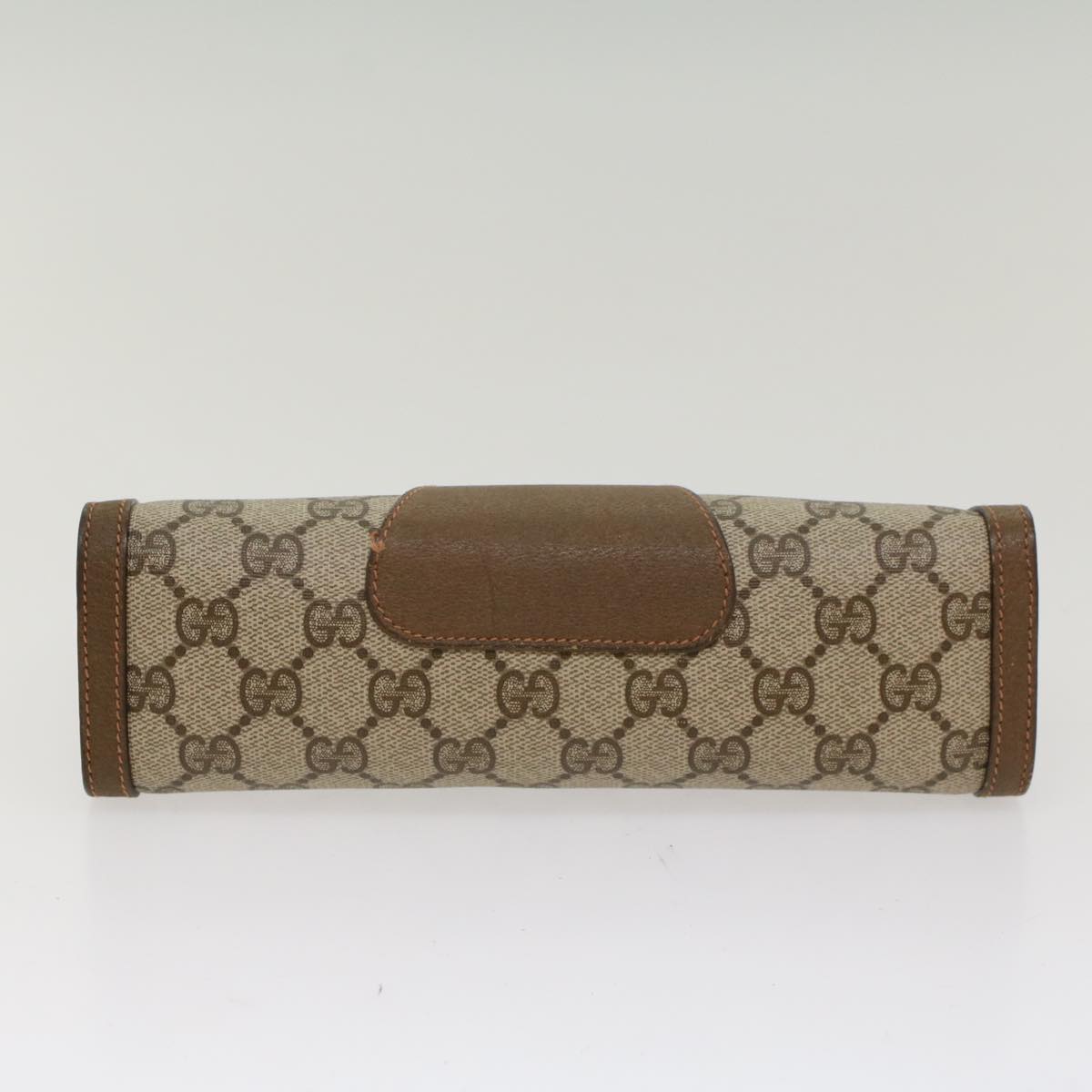 GUCCI GG Canvas Web Sherry Line Clutch Bag PVC Leather Beige Green 53256
