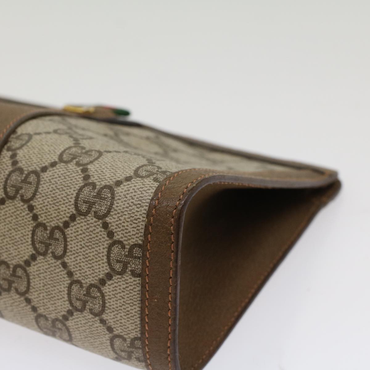 GUCCI GG Canvas Web Sherry Line Clutch Bag PVC Leather Beige Green 53256