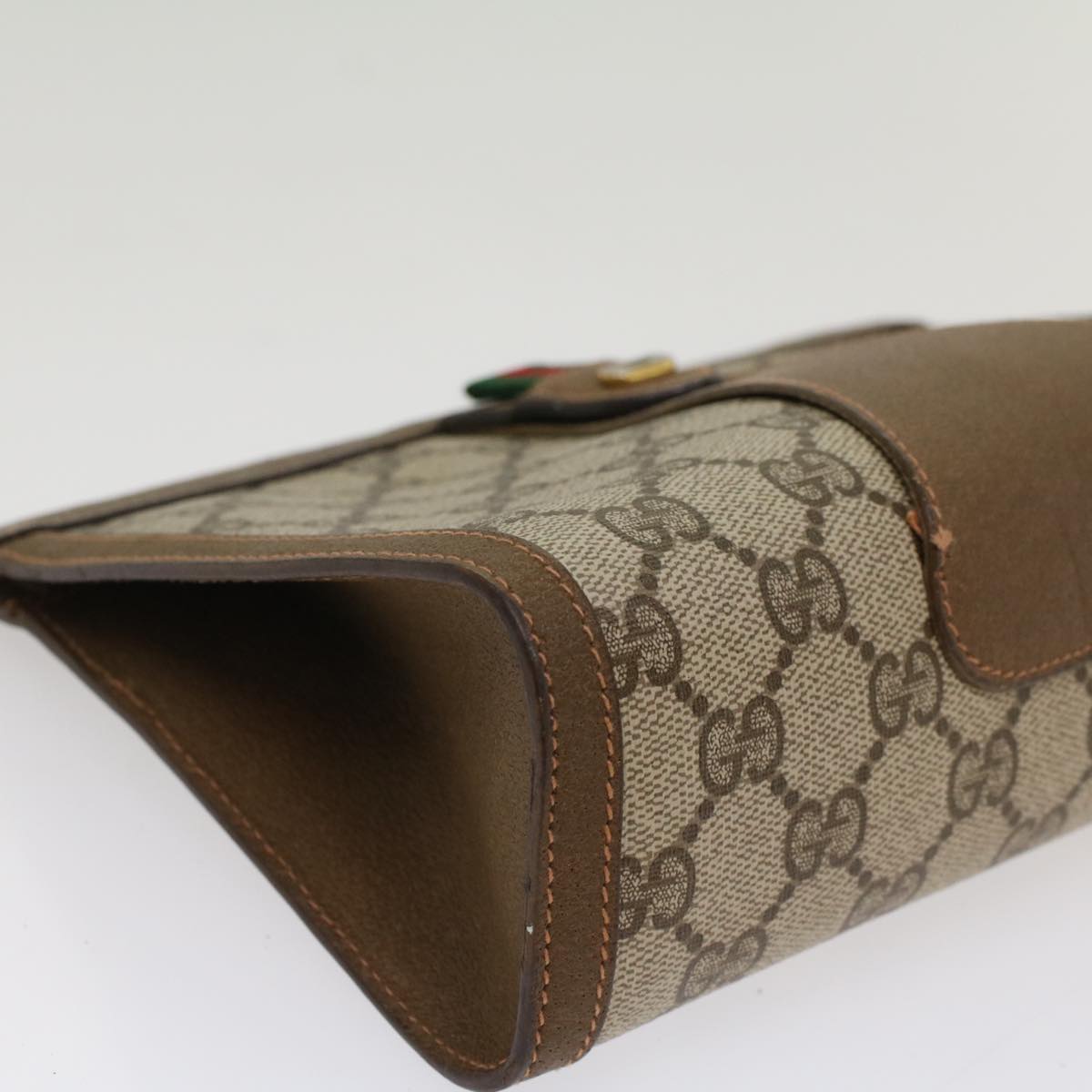 GUCCI GG Canvas Web Sherry Line Clutch Bag PVC Leather Beige Green 53256