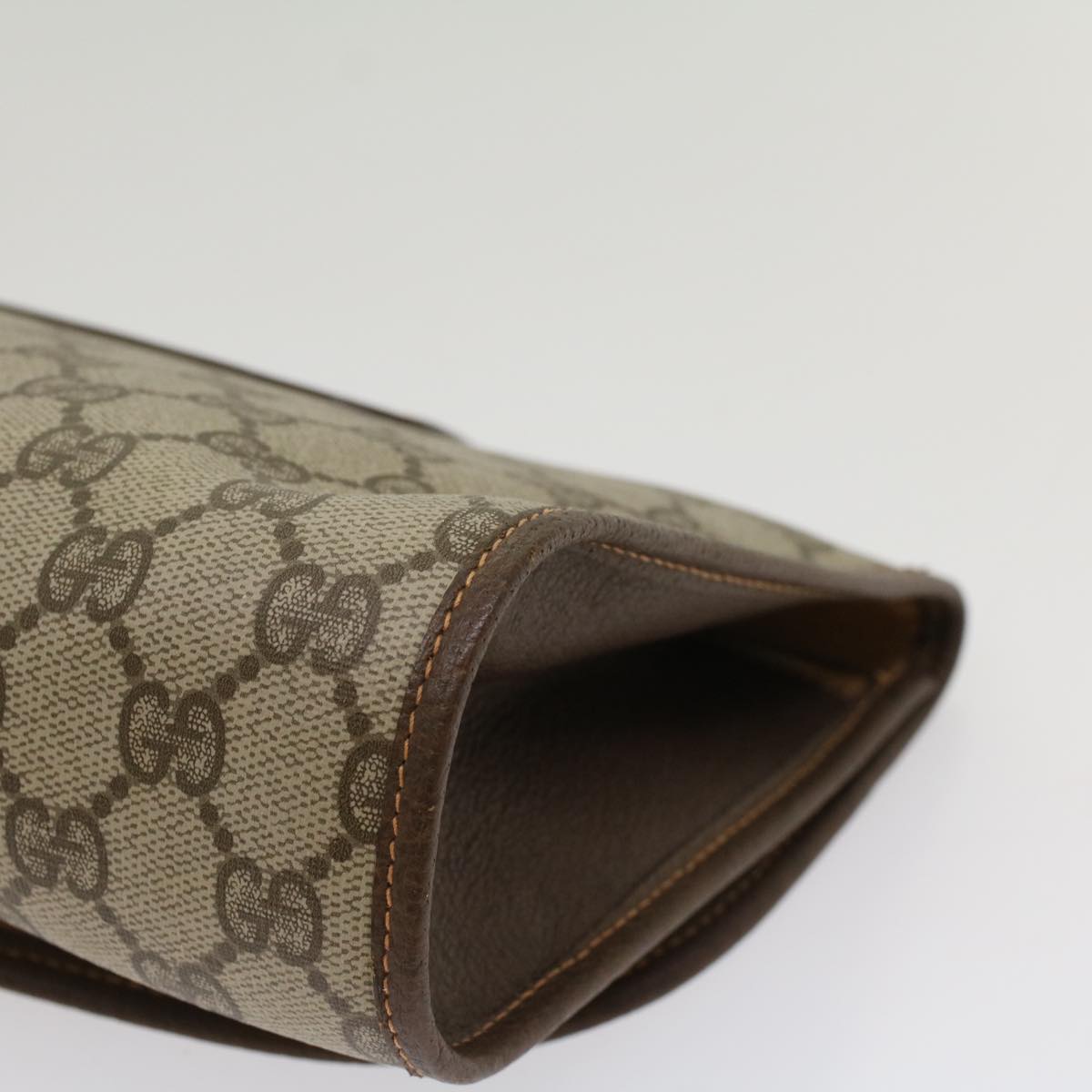 GUCCI GG Canvas Web Sherry Line Clutch Bag PVC Leather Beige Green 53257
