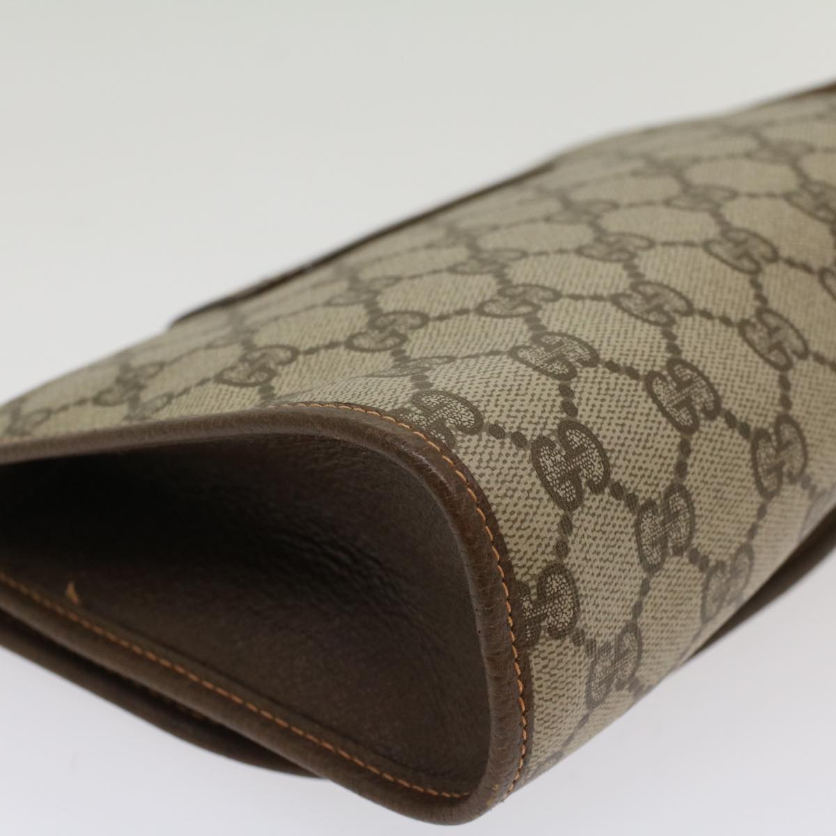 GUCCI GG Canvas Web Sherry Line Clutch Bag PVC Leather Beige Green 53257