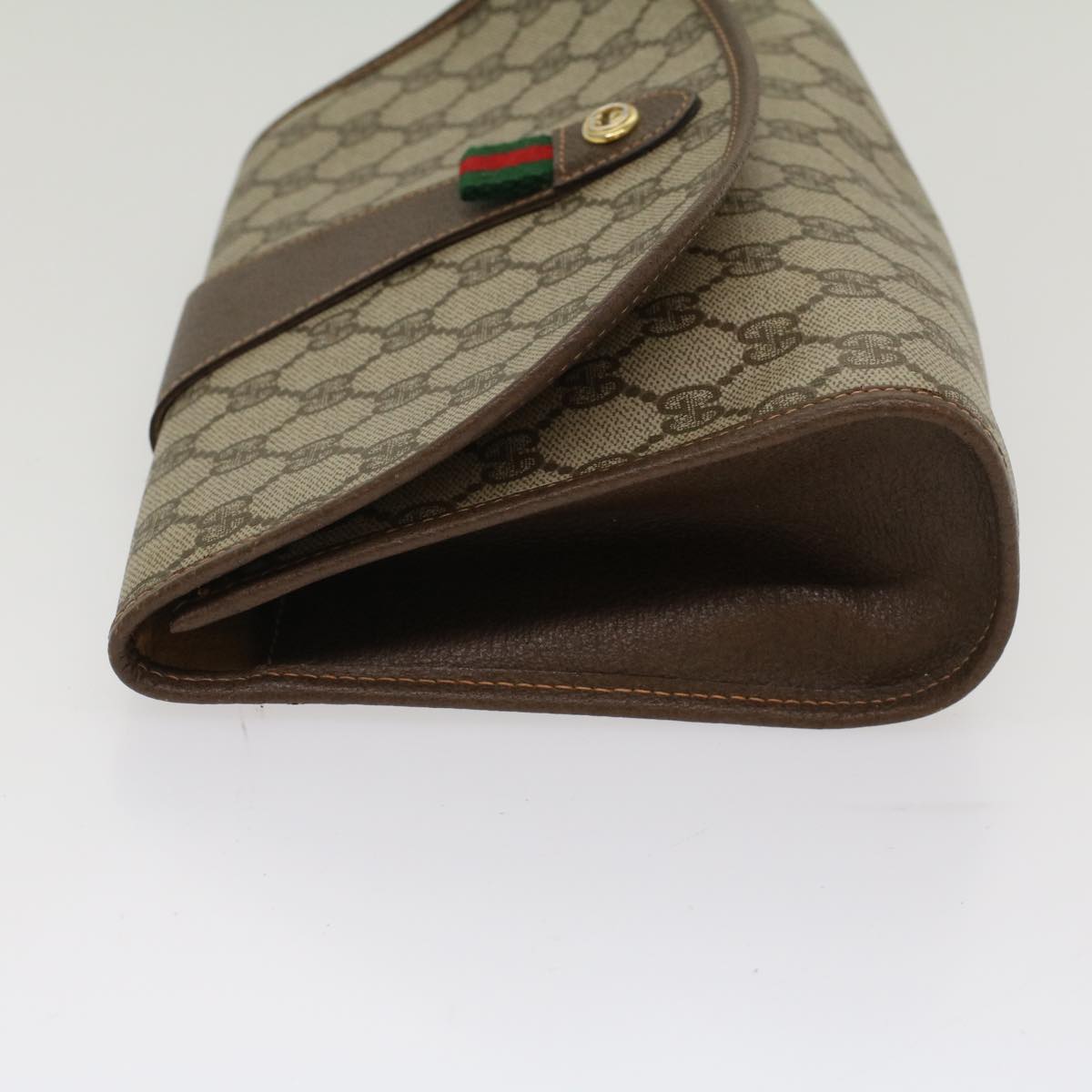 GUCCI GG Canvas Web Sherry Line Clutch Bag PVC Leather Beige Green 53257