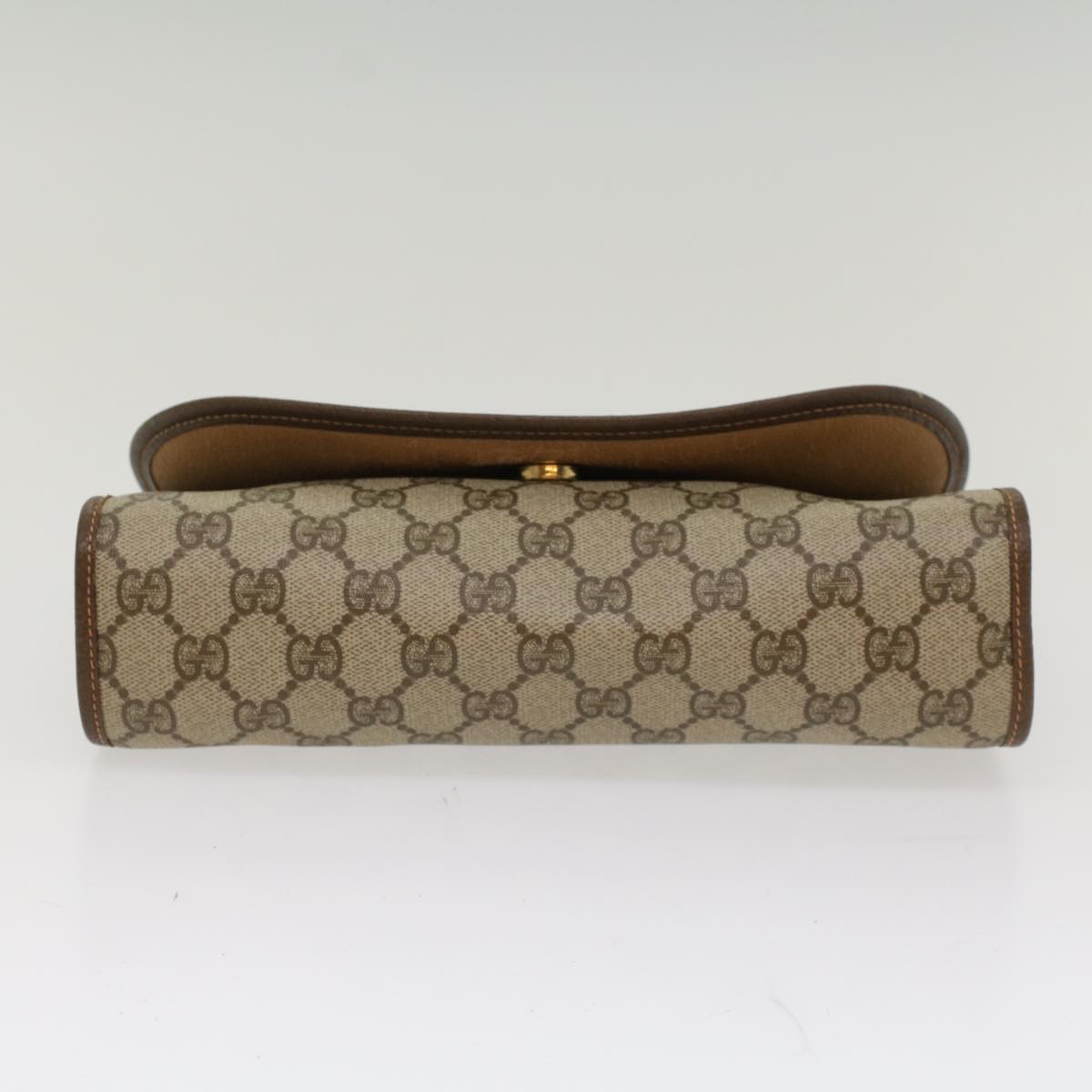 GUCCI GG Canvas Web Sherry Line Clutch Bag PVC Leather Beige Green 53257