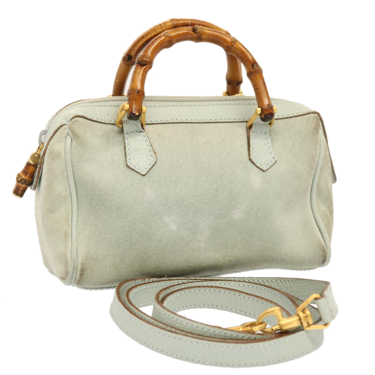 GUCCI Bamboo Shoulder Bag Suede 2way Light Blue 53258