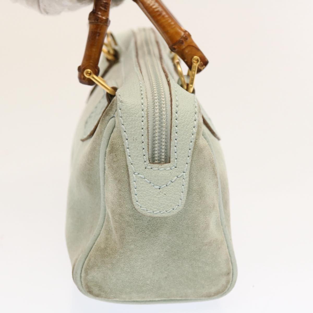 GUCCI Bamboo Shoulder Bag Suede 2way Light Blue 53258