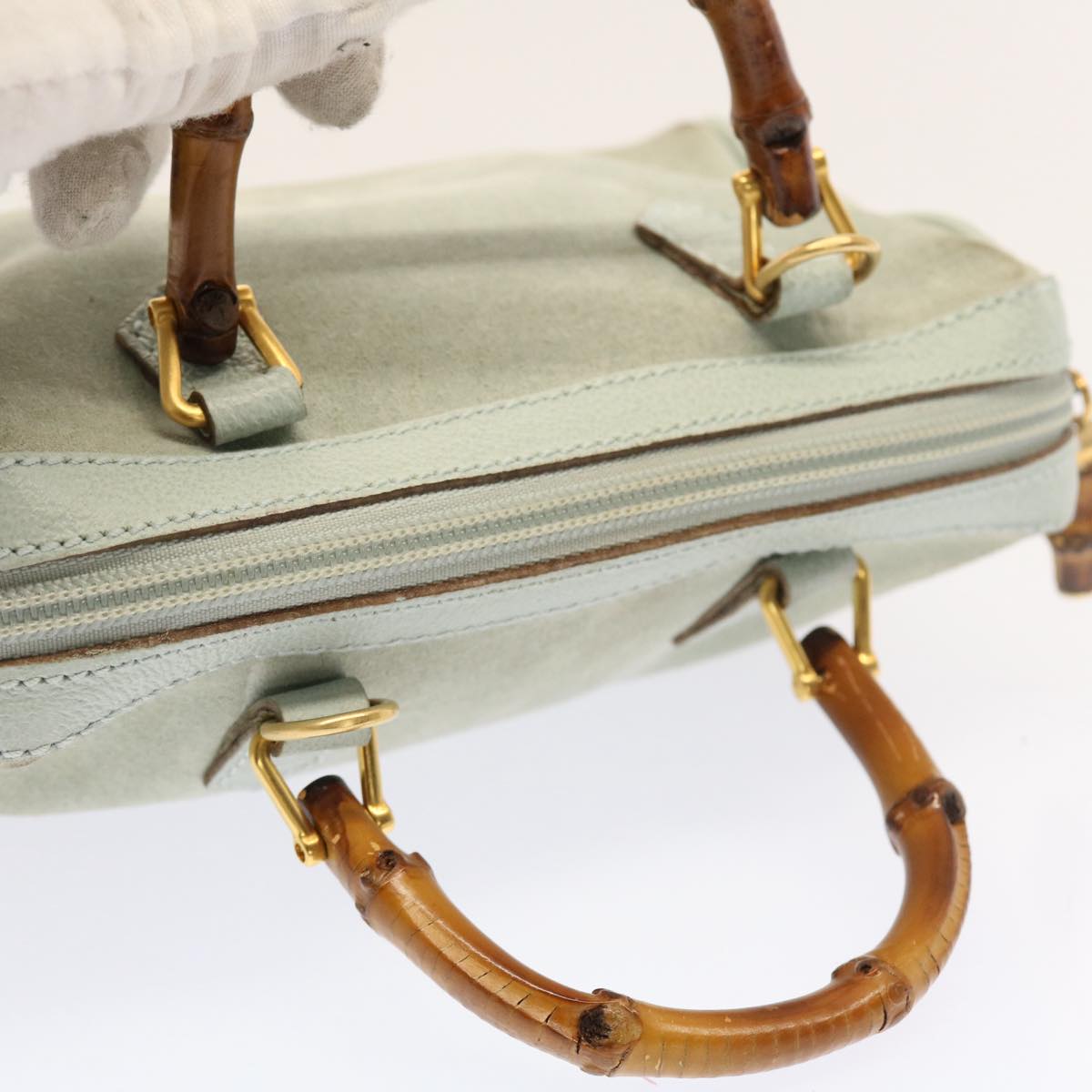 GUCCI Bamboo Shoulder Bag Suede 2way Light Blue 53258