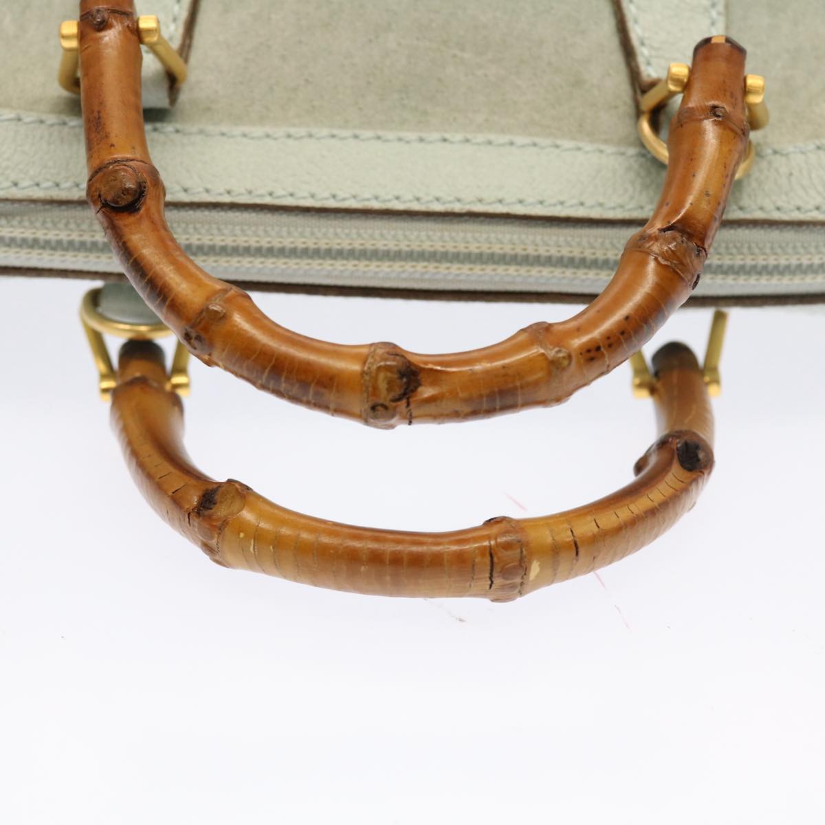 GUCCI Bamboo Shoulder Bag Suede 2way Light Blue 53258