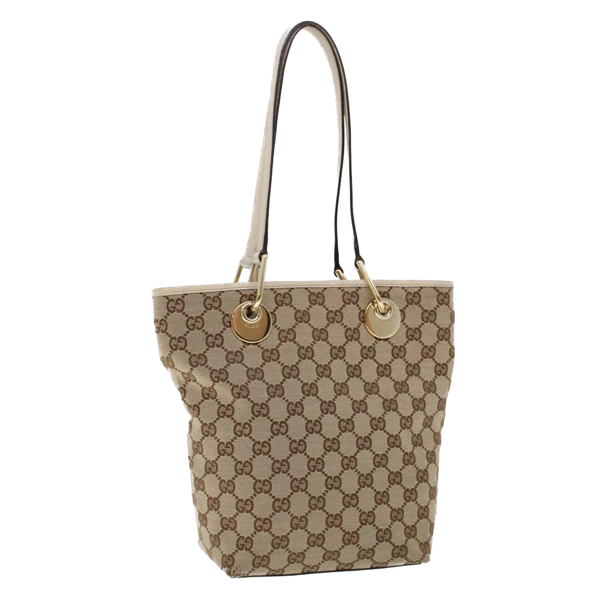 GUCCI GG Canvas Tote Bag Beige White 53260
