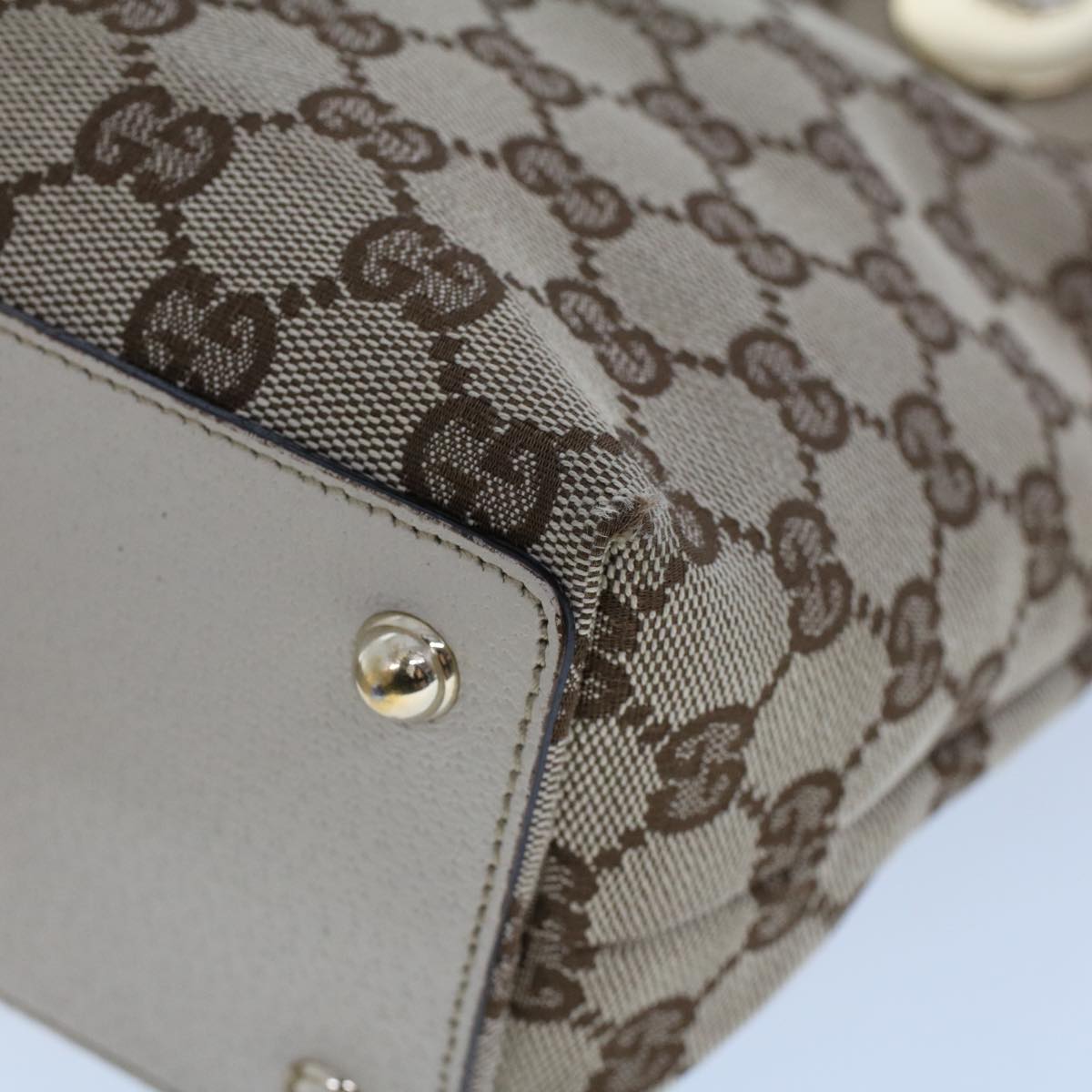 GUCCI GG Canvas Tote Bag Beige White 53260