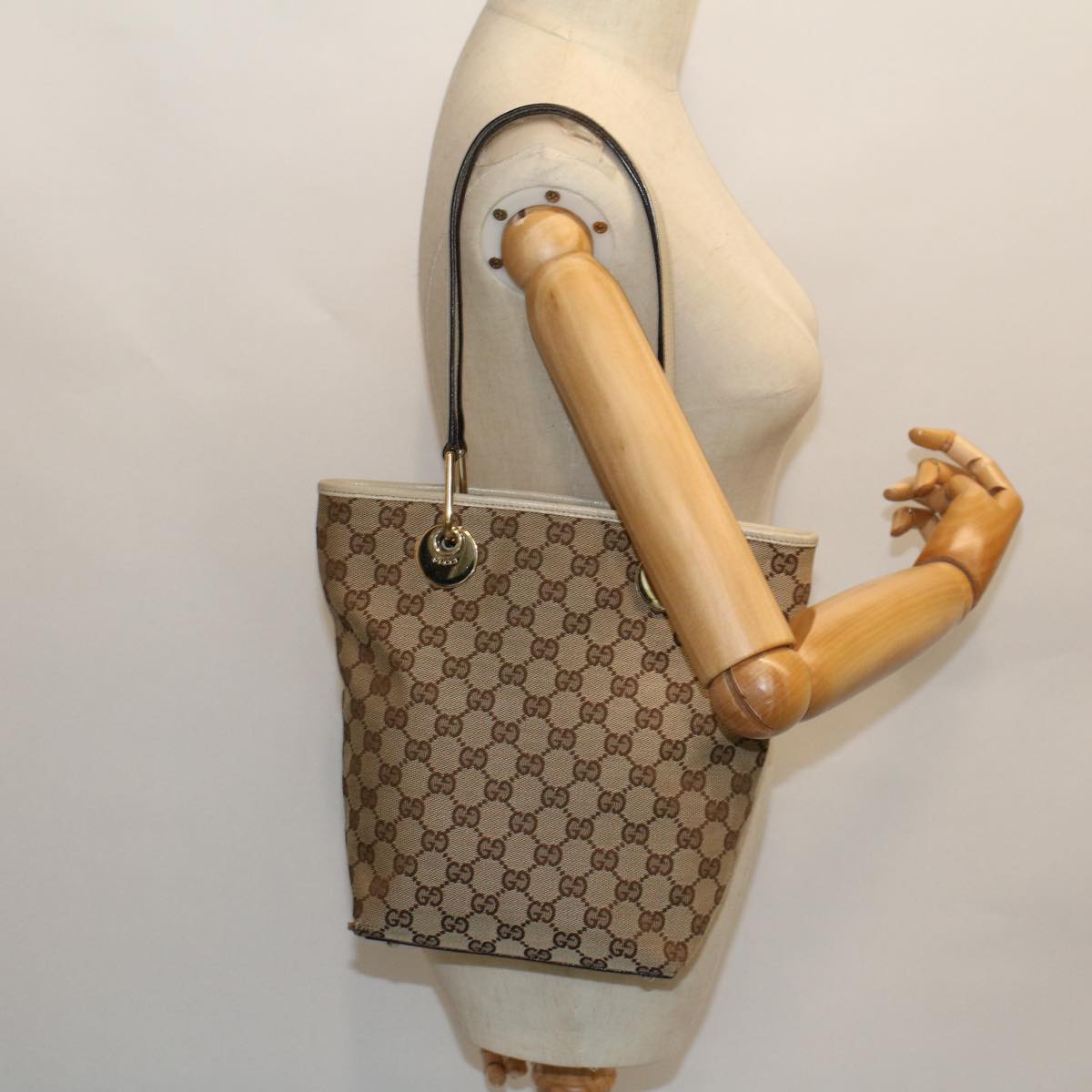 GUCCI GG Canvas Tote Bag Beige White 53260