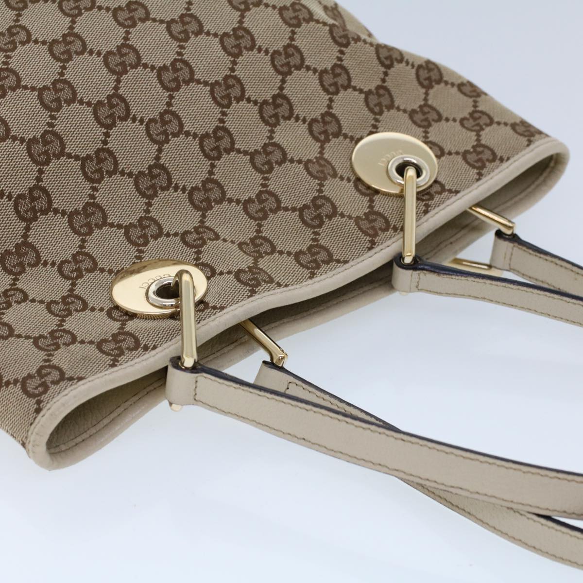 GUCCI GG Canvas Tote Bag Beige White 53260