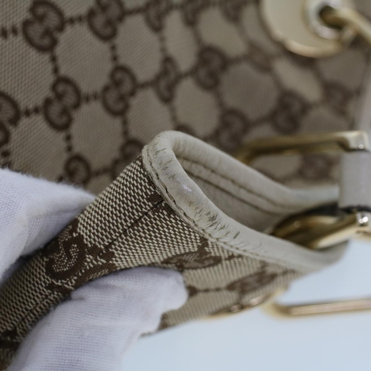 GUCCI GG Canvas Tote Bag Beige White 53260