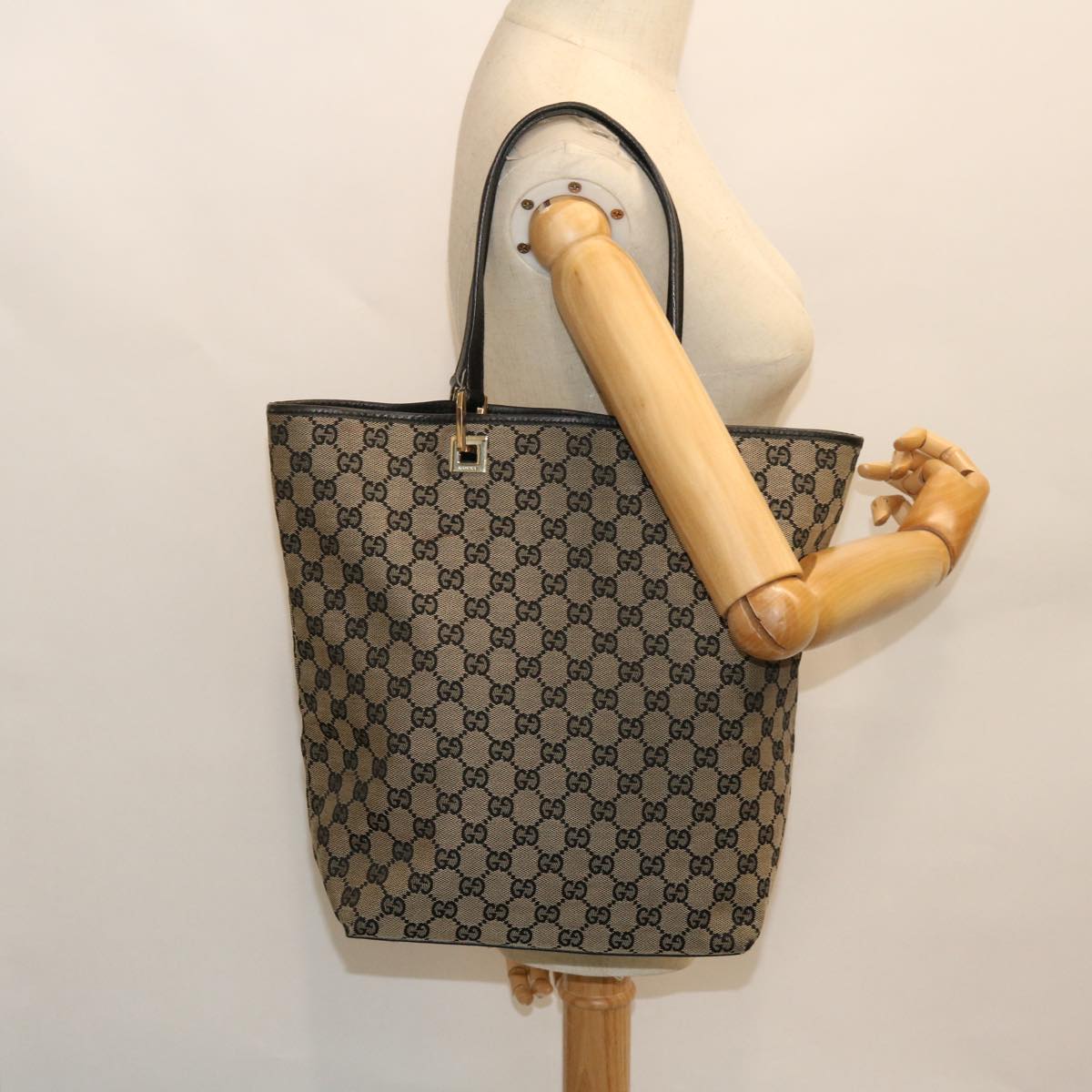GUCCI GG Canvas Tote Bag Beige Navy 53262