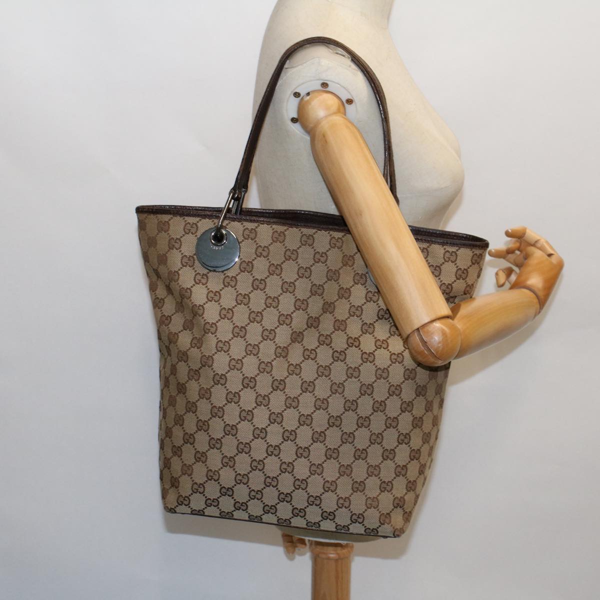 GUCCI GG Canvas Tote Bag Beige Brown 53265