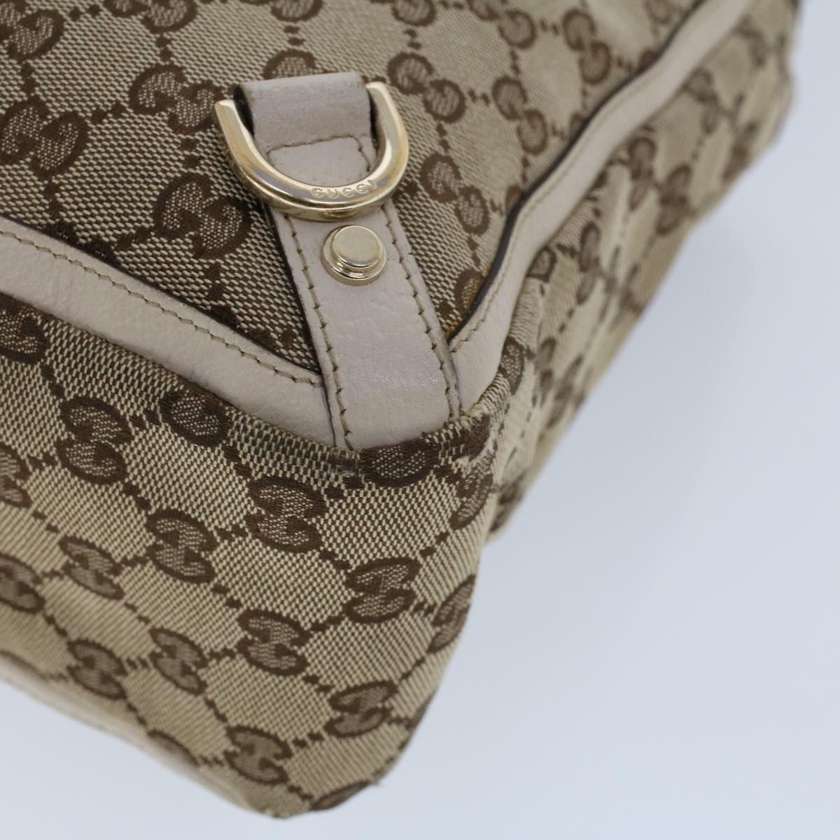 GUCCI GG Canvas Hand Bag Beige White 53266
