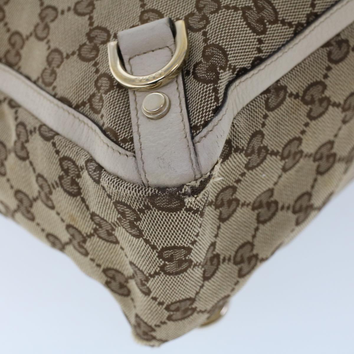 GUCCI GG Canvas Hand Bag Beige White 53266