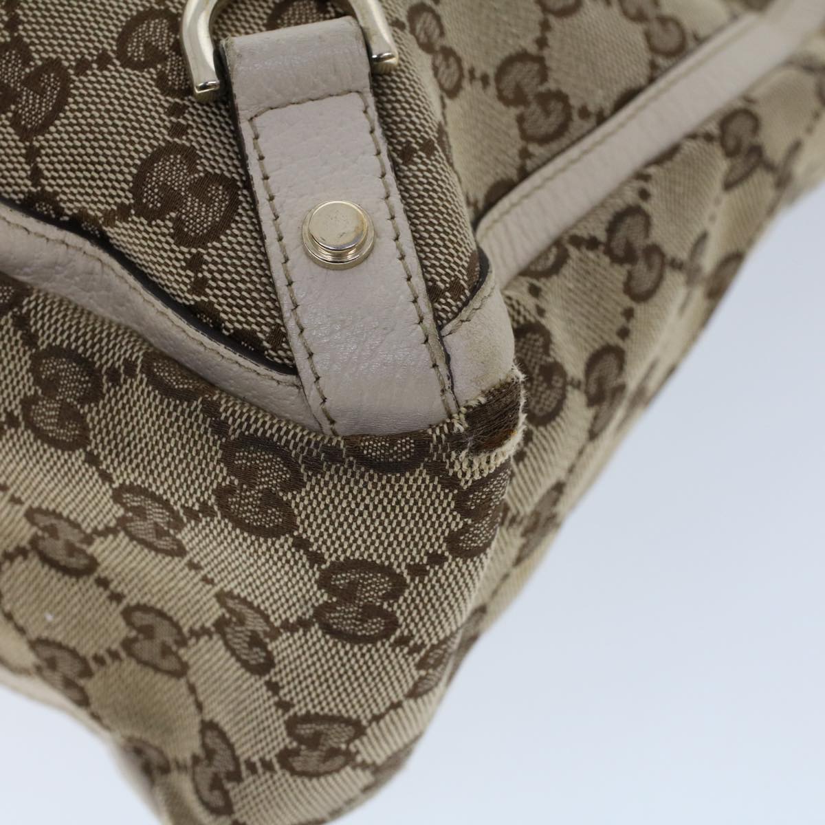 GUCCI GG Canvas Hand Bag Beige White 53266