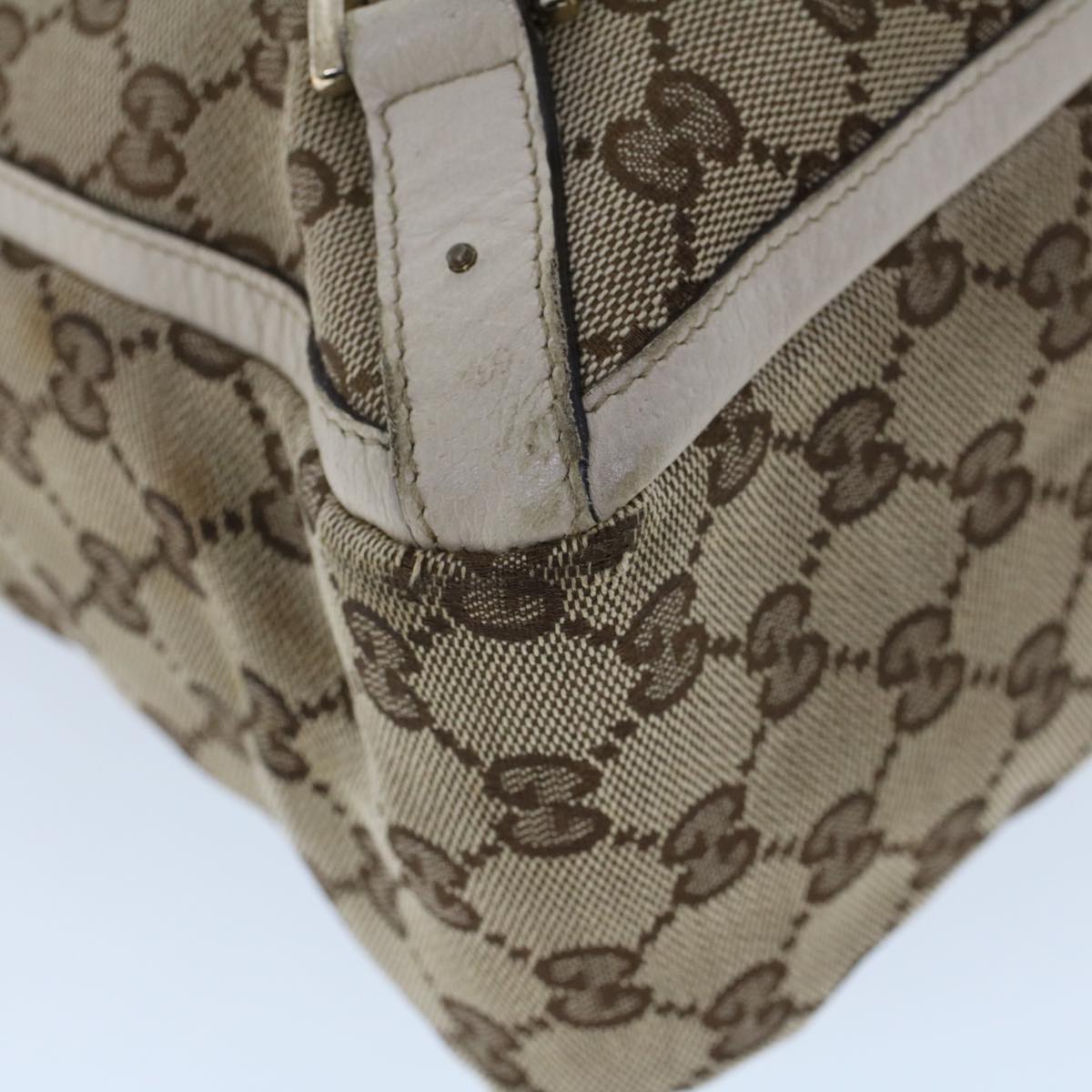 GUCCI GG Canvas Hand Bag Beige White 53266