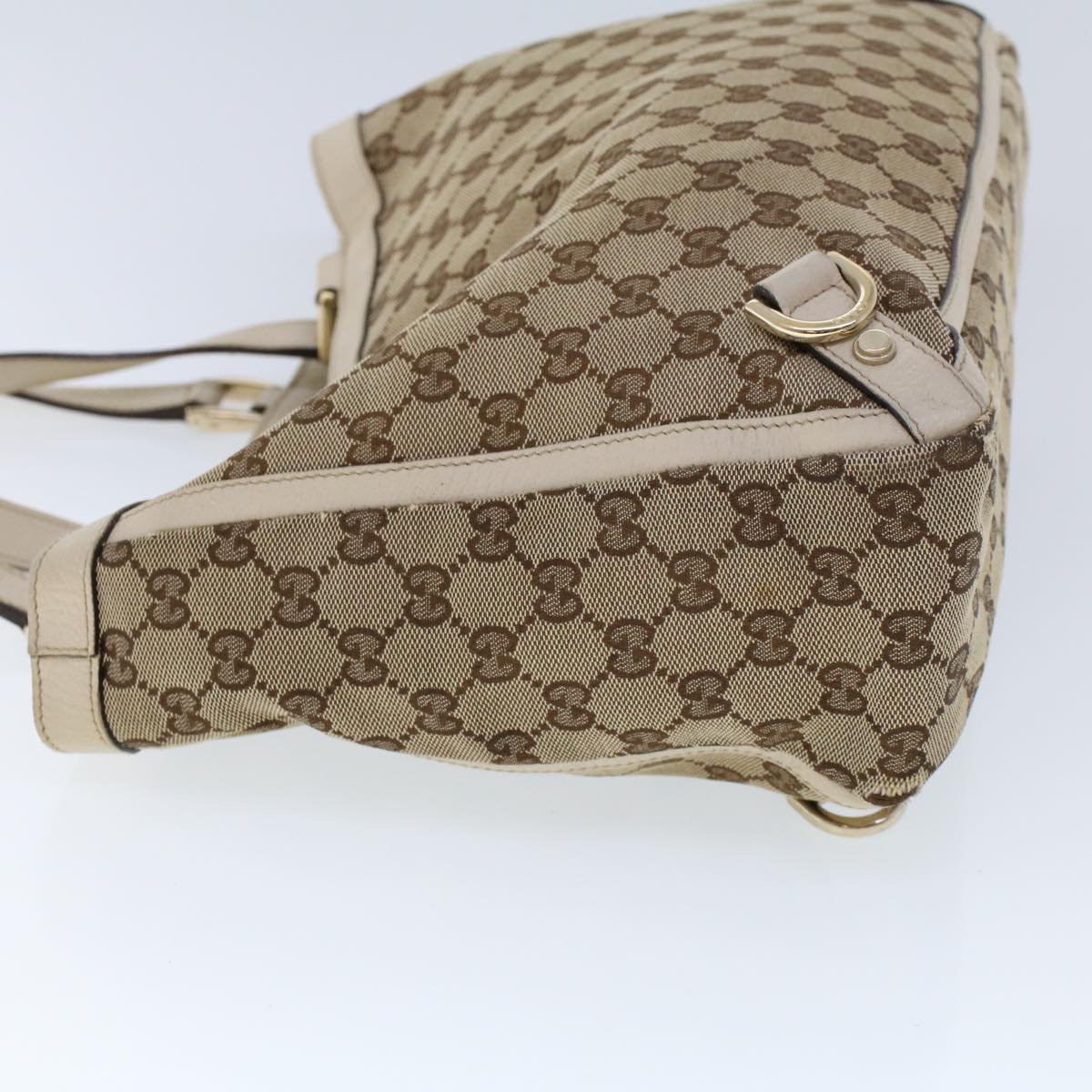 GUCCI GG Canvas Hand Bag Beige White 53266