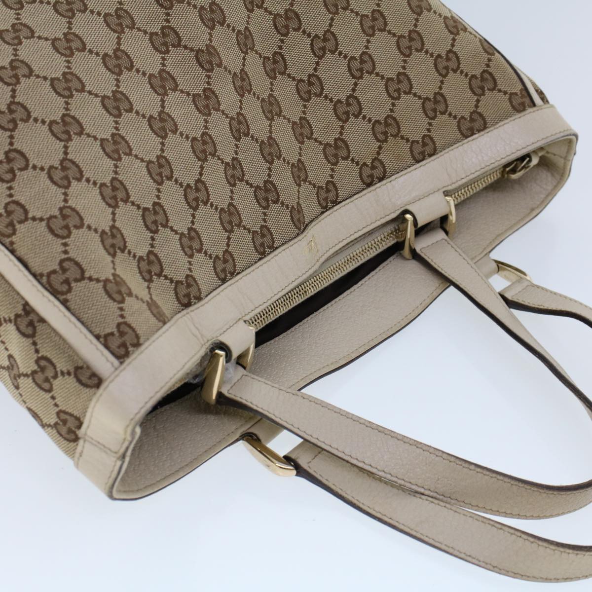 GUCCI GG Canvas Hand Bag Beige White 53266