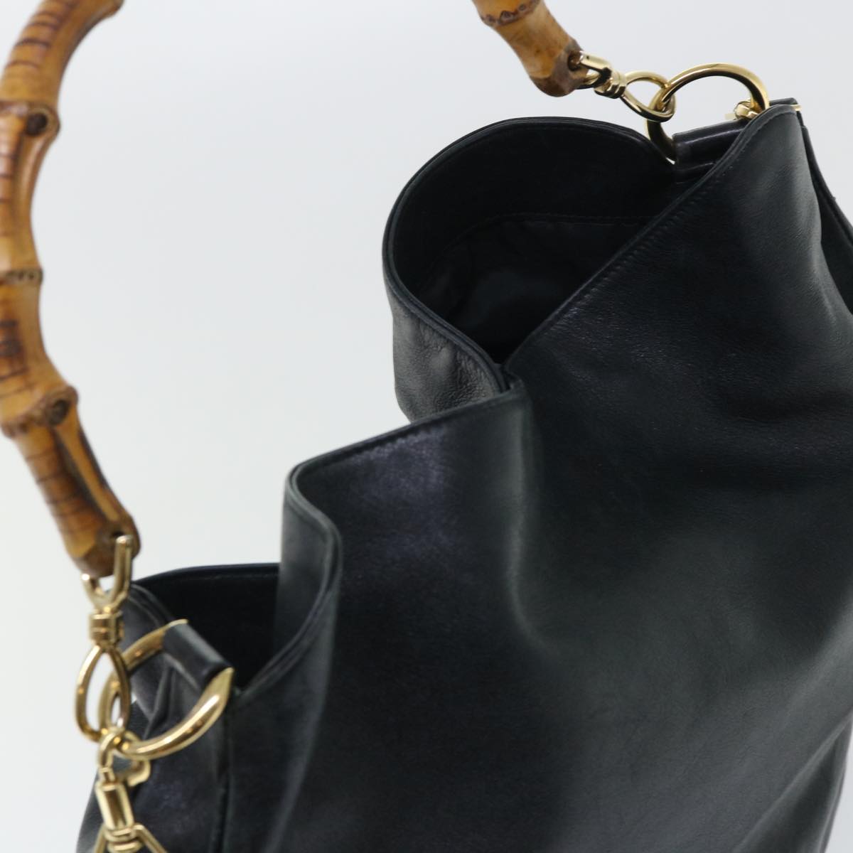 GUCCI Bamboo Shoulder Bag Leather 2way Black 53269