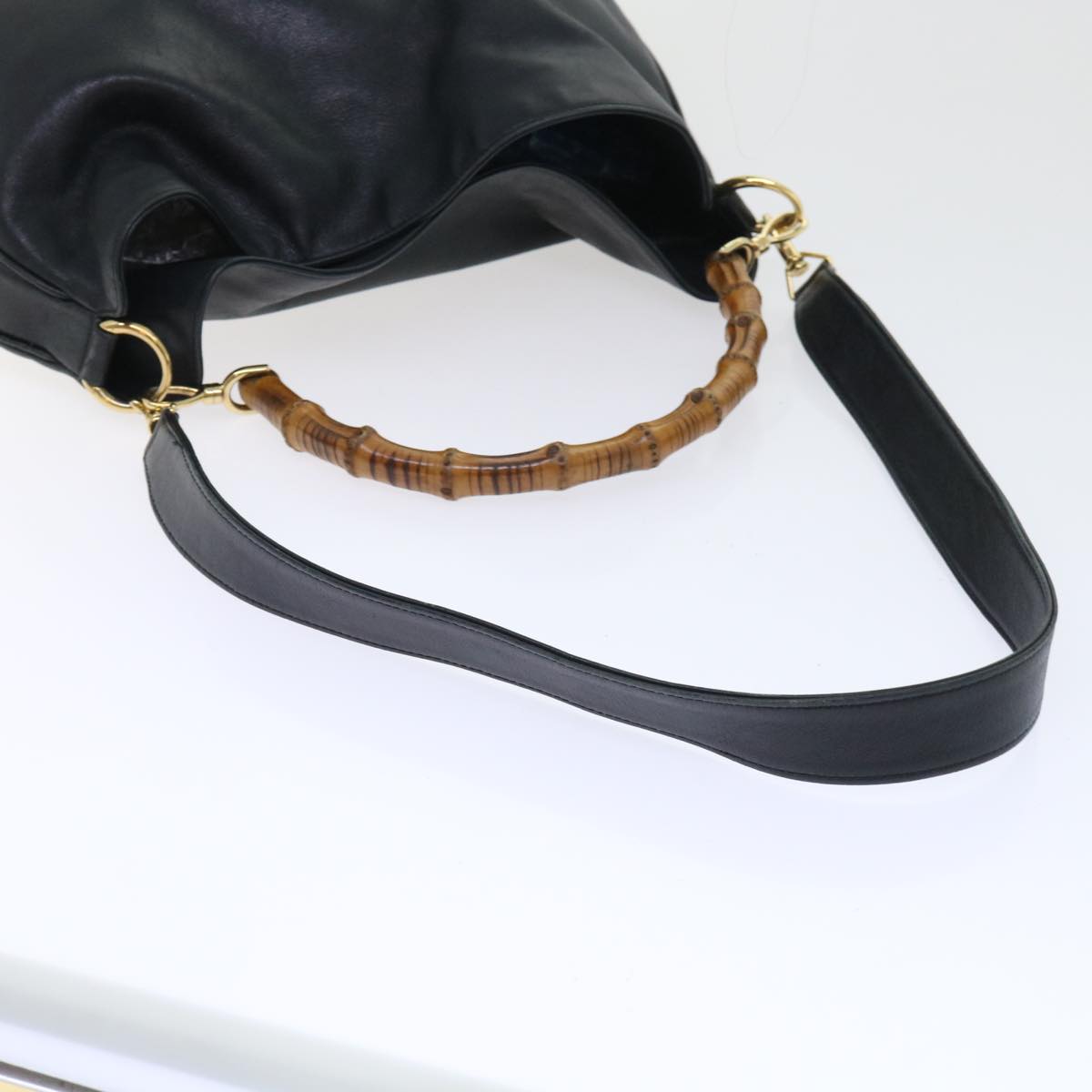 GUCCI Bamboo Shoulder Bag Leather 2way Black 53269