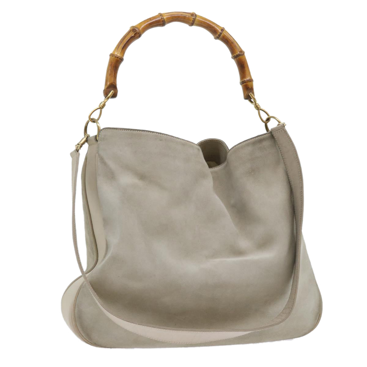 GUCCI Bamboo Shoulder Bag Suede 2way Beige 53270