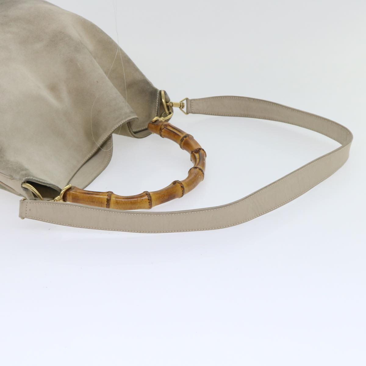 GUCCI Bamboo Shoulder Bag Suede 2way Beige 53270