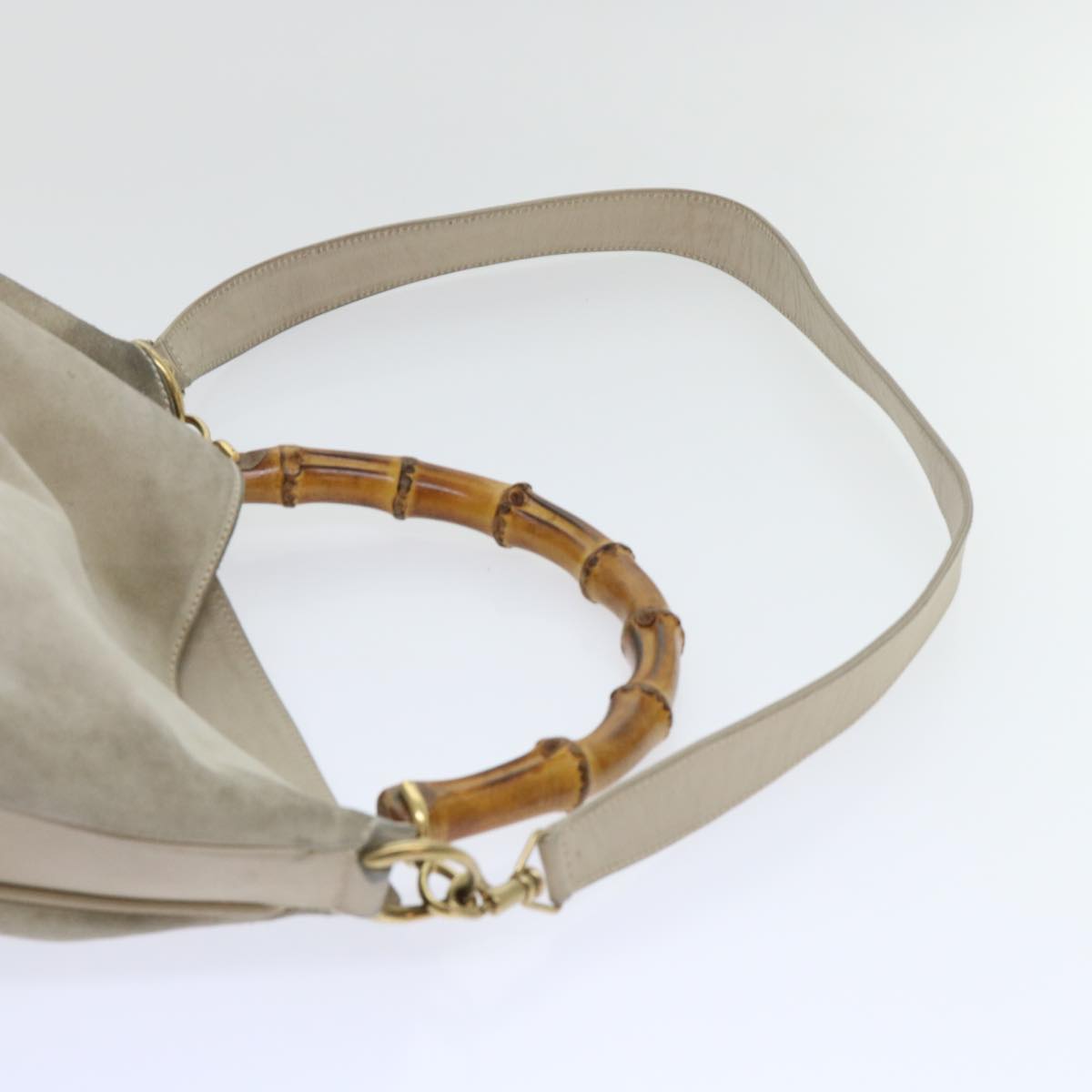 GUCCI Bamboo Shoulder Bag Suede 2way Beige 53270