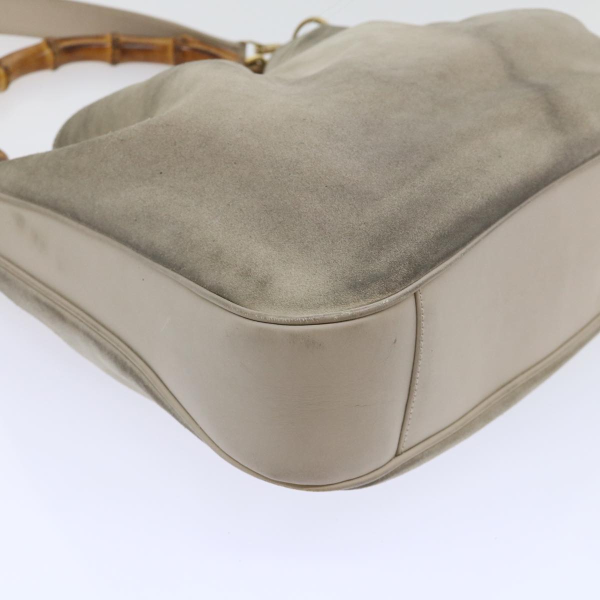GUCCI Bamboo Shoulder Bag Suede 2way Beige 53270