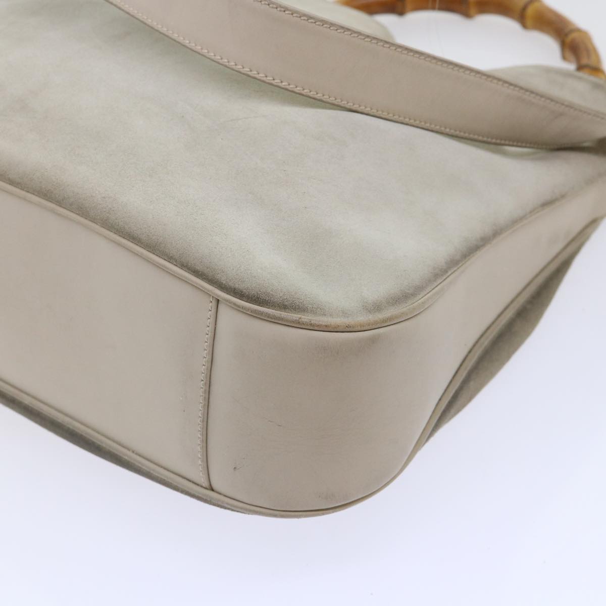 GUCCI Bamboo Shoulder Bag Suede 2way Beige 53270