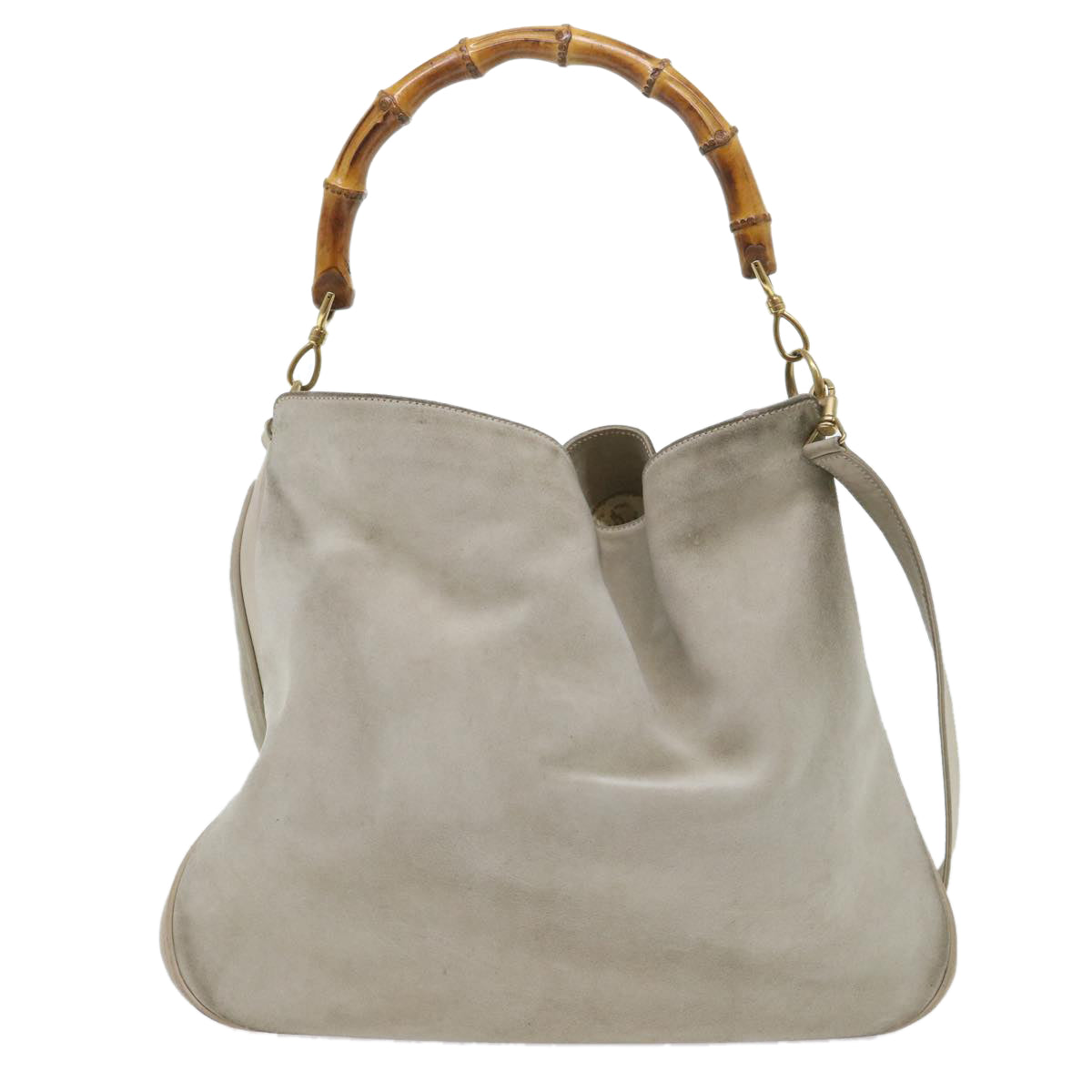 GUCCI Bamboo Shoulder Bag Suede 2way Beige 53270