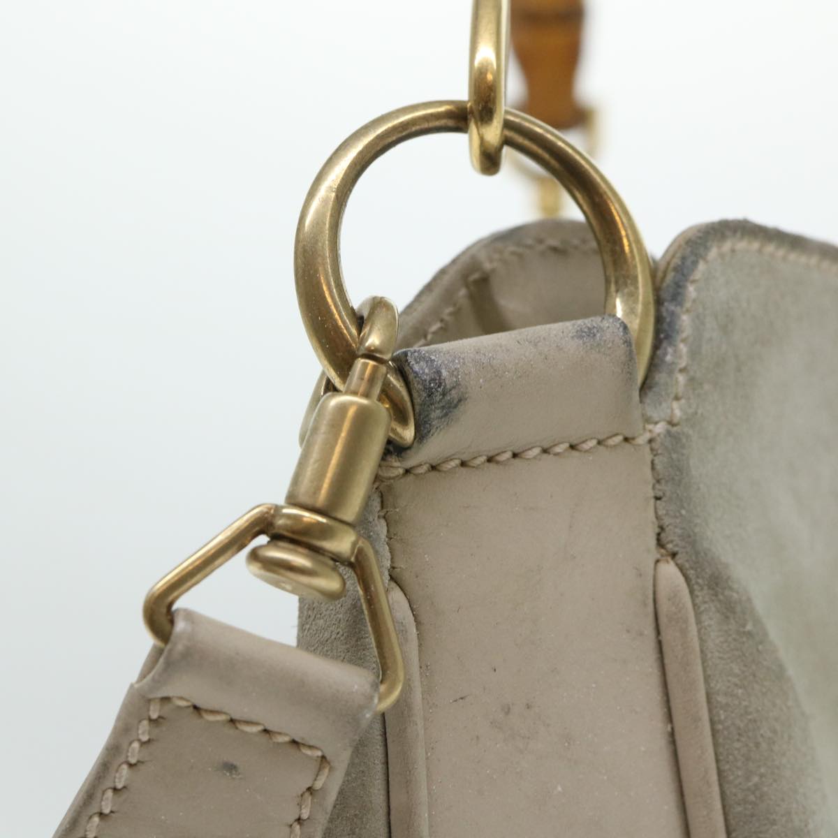 GUCCI Bamboo Shoulder Bag Suede 2way Beige 53270