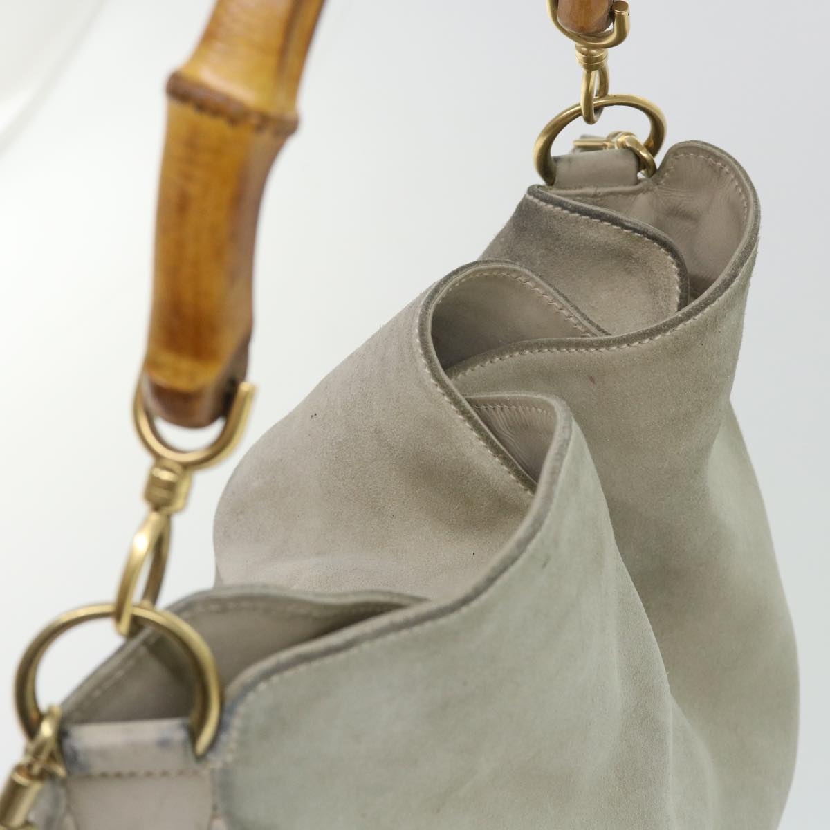 GUCCI Bamboo Shoulder Bag Suede 2way Beige 53270