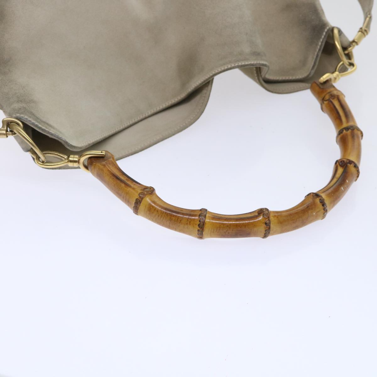 GUCCI Bamboo Shoulder Bag Suede 2way Beige 53270