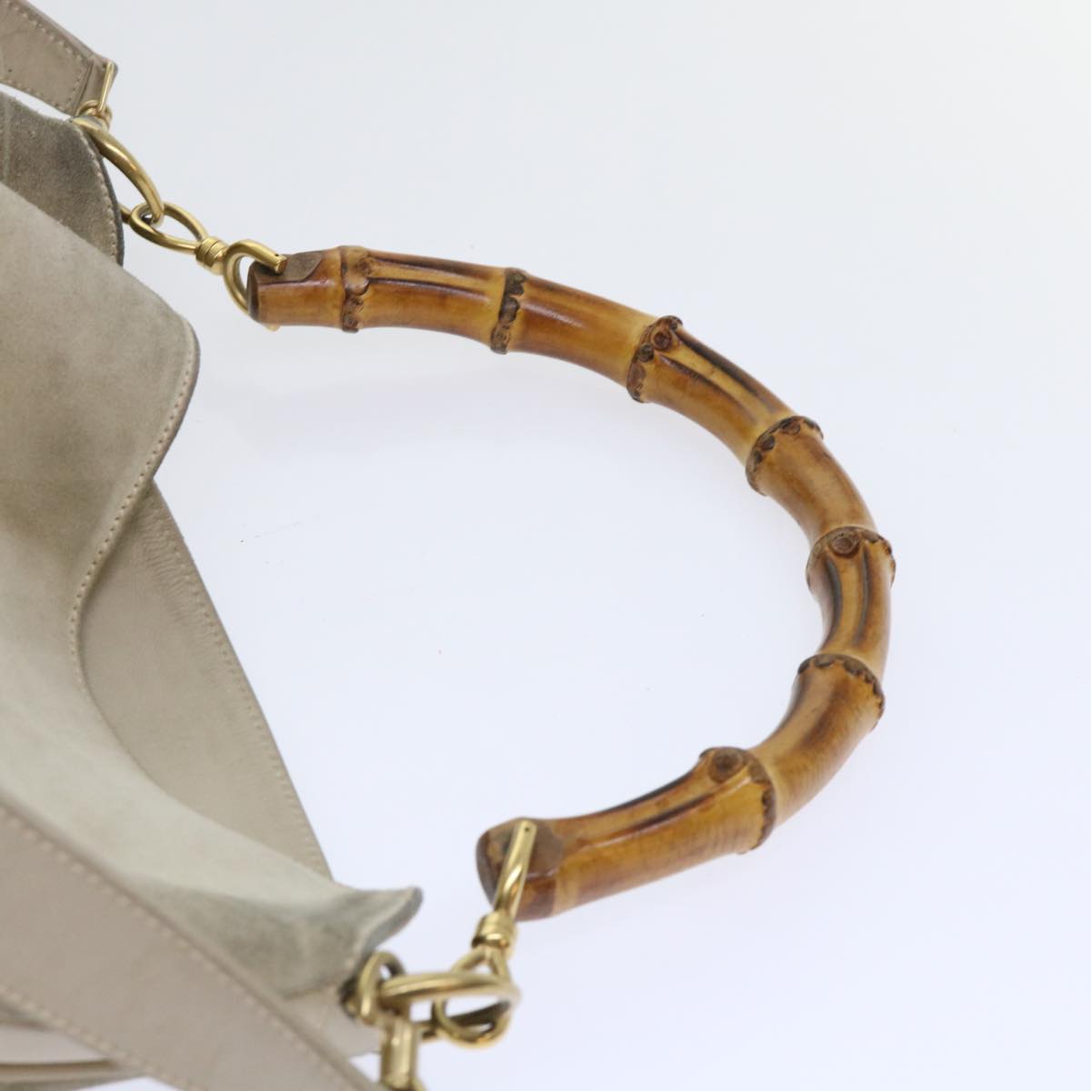 GUCCI Bamboo Shoulder Bag Suede 2way Beige 53270