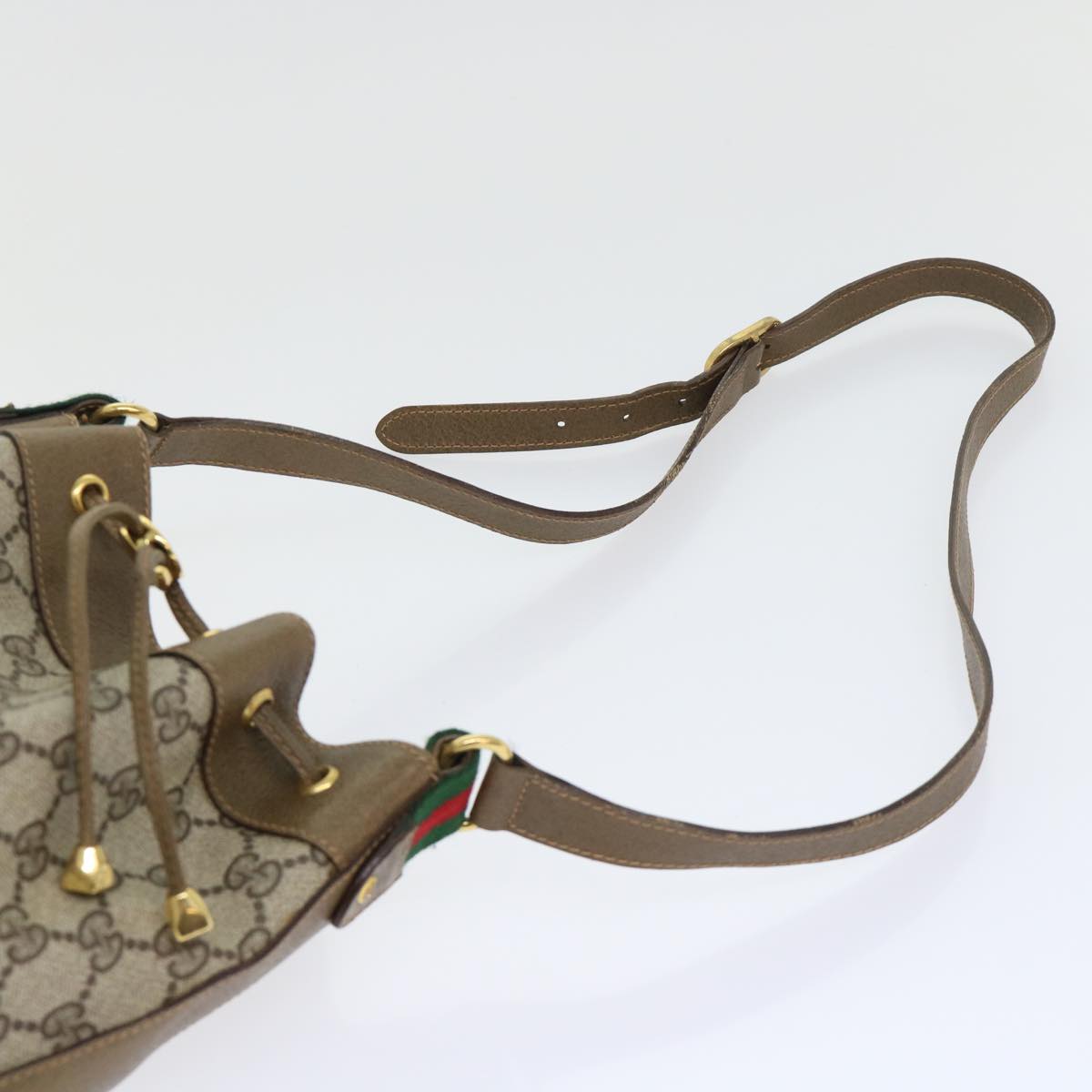 GUCCI GG Canvas Web Sherry Line Shoulder Bag PVC Leather Beige Green 53271