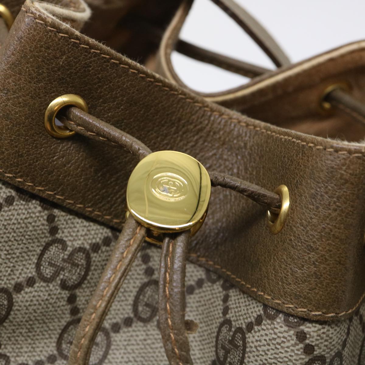 GUCCI GG Canvas Web Sherry Line Shoulder Bag PVC Leather Beige Green 53271