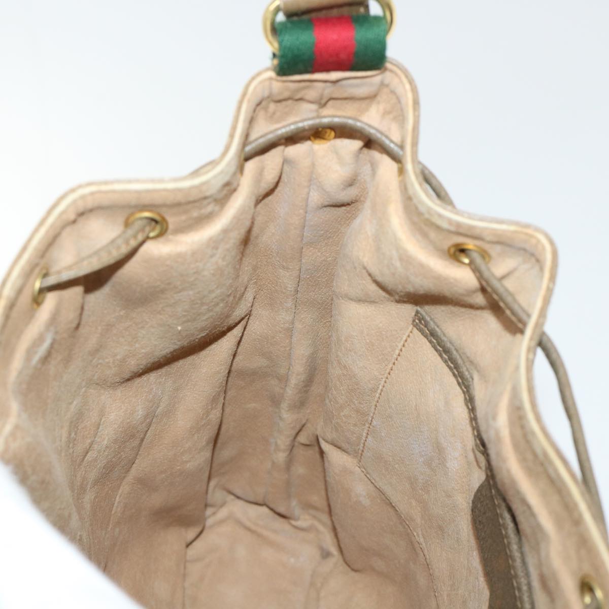 GUCCI GG Canvas Web Sherry Line Shoulder Bag PVC Leather Beige Green 53271