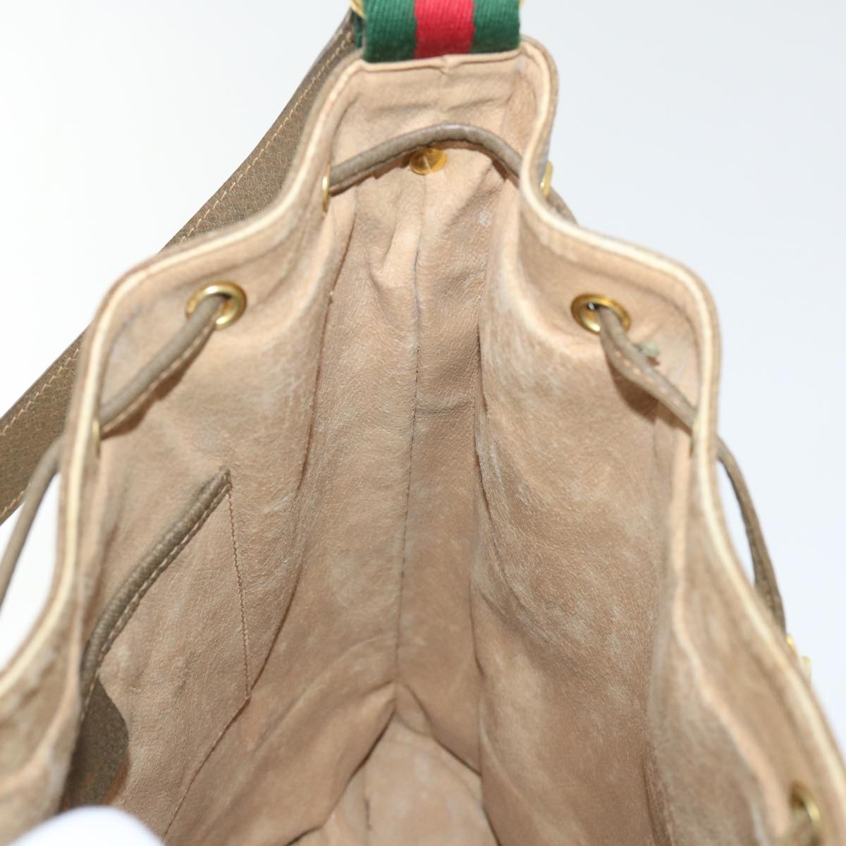 GUCCI GG Canvas Web Sherry Line Shoulder Bag PVC Leather Beige Green 53271