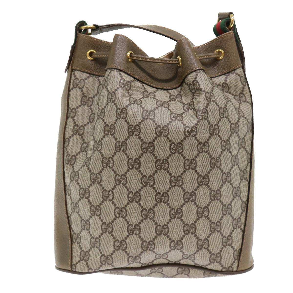 GUCCI GG Canvas Web Sherry Line Shoulder Bag PVC Leather Beige Green 53271