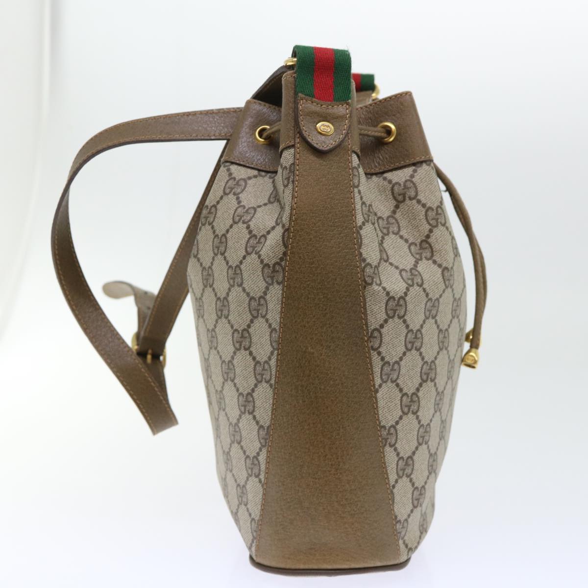 GUCCI GG Canvas Web Sherry Line Shoulder Bag PVC Leather Beige Green 53271