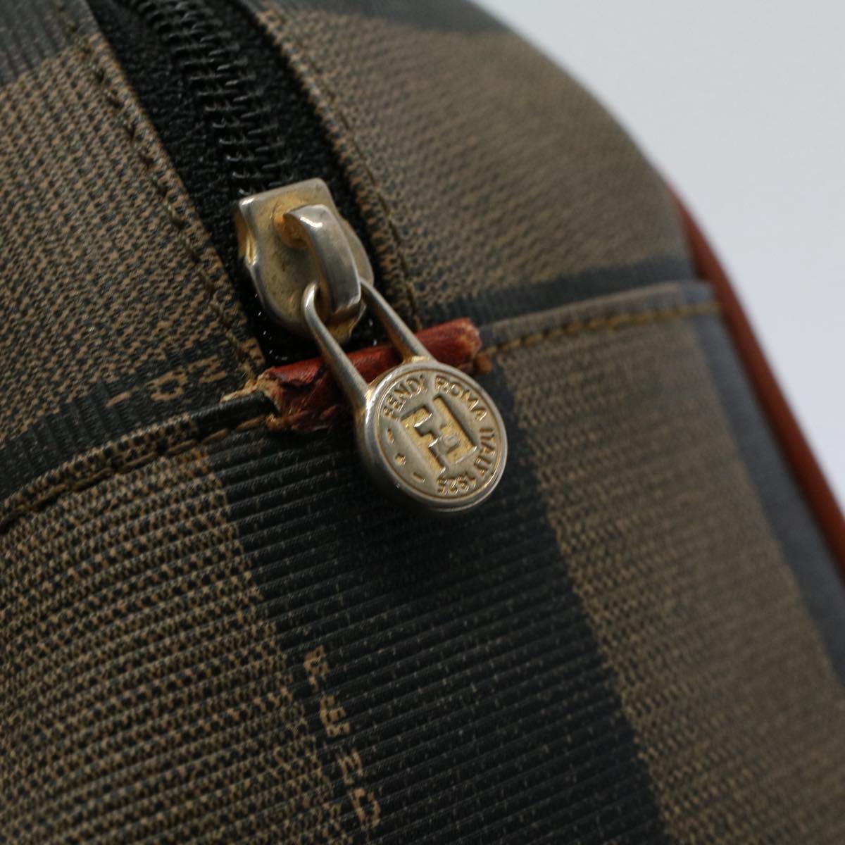 FENDI Pecan Canvas Hand Bag Brown Black 53341